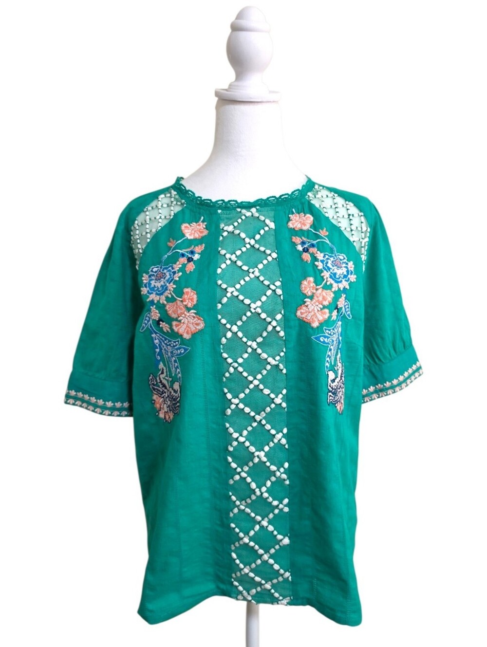 Maeve Green Perennia Floral Enbroidered Blouse, 12, Boho Vintage-Inspired - Picture 5 of 11